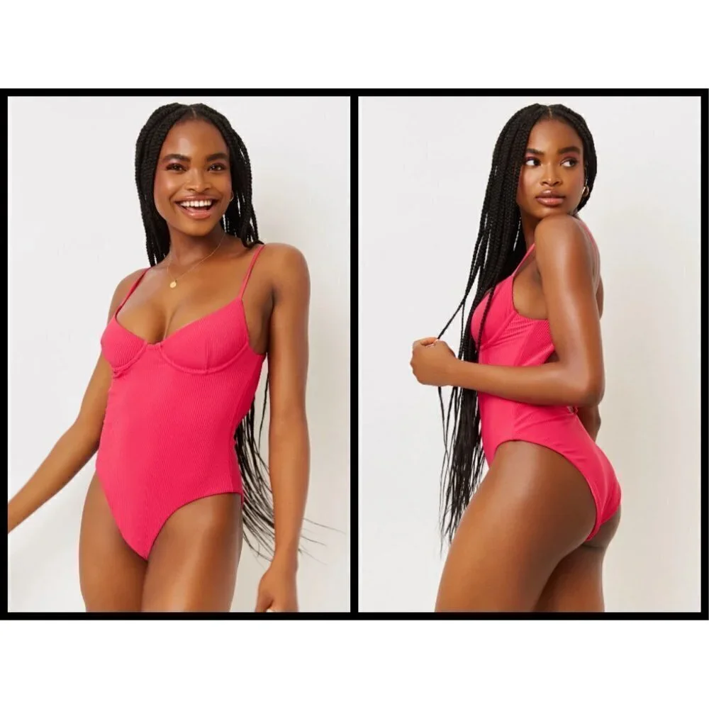 💕FRANKIE'S BIKINIS💕 Marie Ribbed Underwire Swimsuit Rosewood Small S NWT